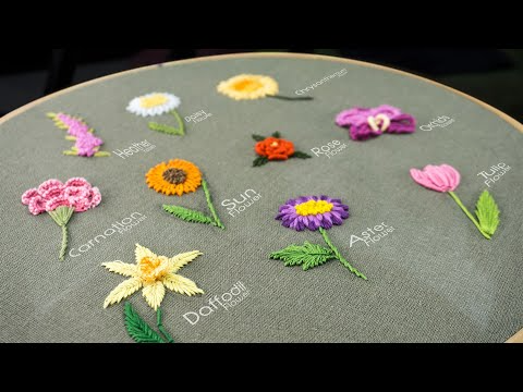 آموزش گلدوزی با بخیه های ساده/ ده مدل گل زیبا همراه با ویدئو بی کلام