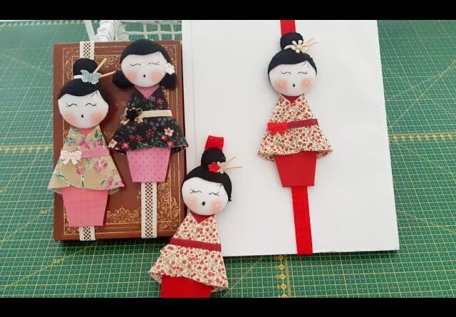 آموزش گام به گام ساخت عروسک های ژاپنی علامت گذار کتاب همراه با الگوی برش و ویدئو به زبان پرتغالی