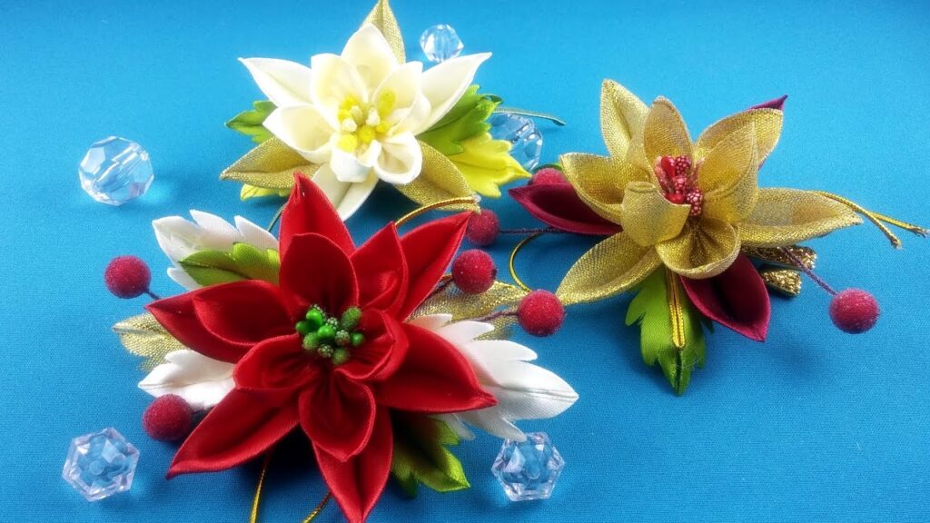 آموزش گام به گام ساخت گل روبانی/سنجاق مو کریسمسی ساده همراه با ویدئو بی کلام